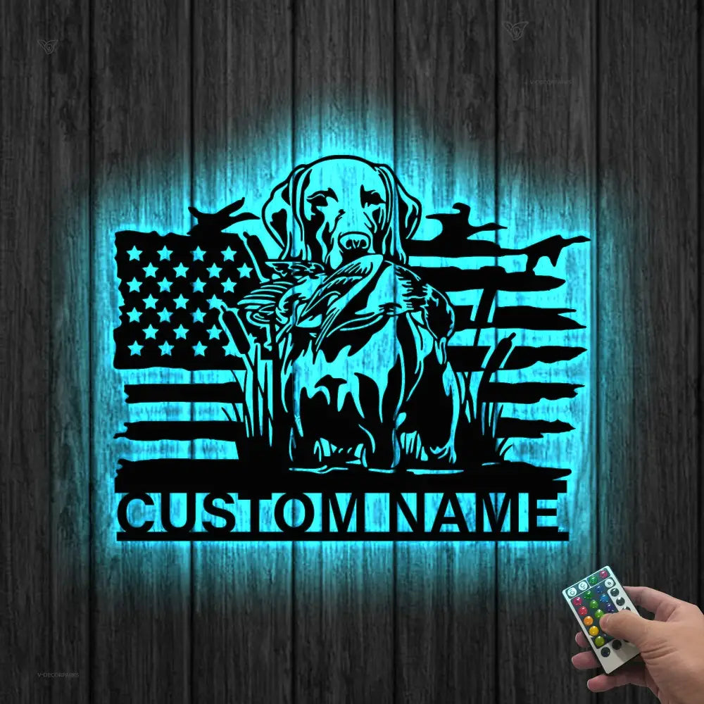 US Flag Pheasant German Shorthaired Pointer Dog Hunting Metal Wall Art LED Light Hunter Name Sign Home Decor Farm Cabin