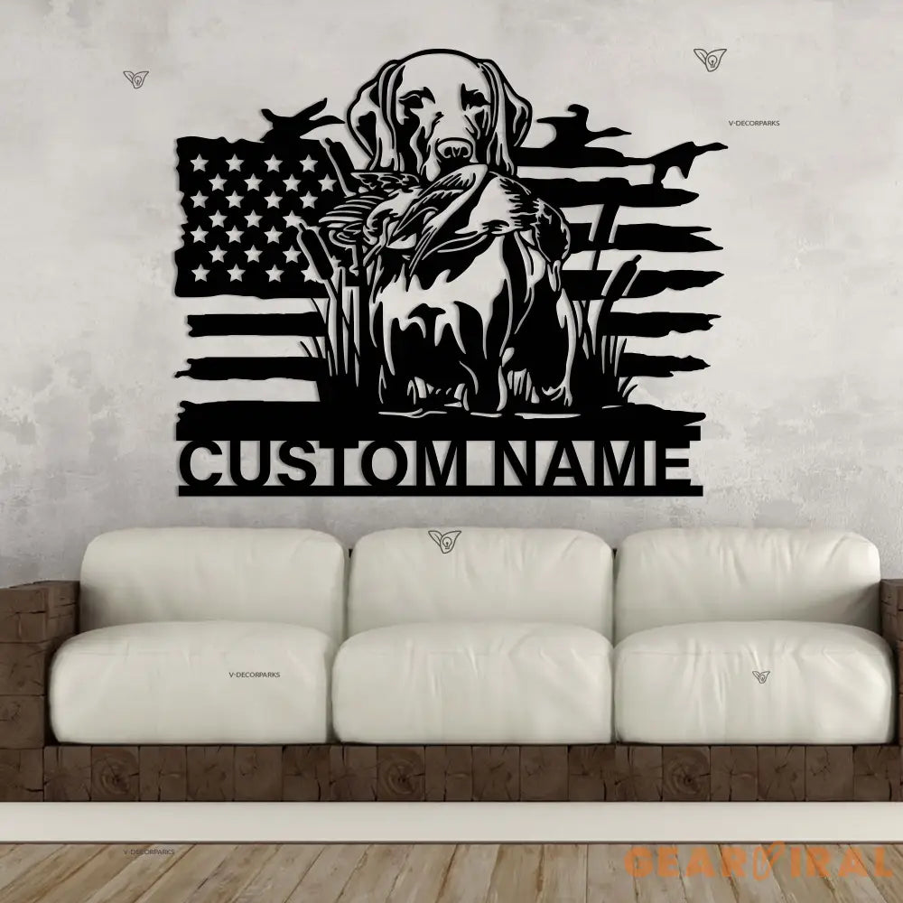 US Flag Pheasant German Shorthaired Pointer Dog Hunting Metal Wall Art LED Light Hunter Name Sign Home Decor Farm Cabin