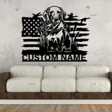 US Flag Pheasant German Shorthaired Pointer Dog Hunting Metal Wall Art LED Light Hunter Name Sign Home Decor Farm Cabin