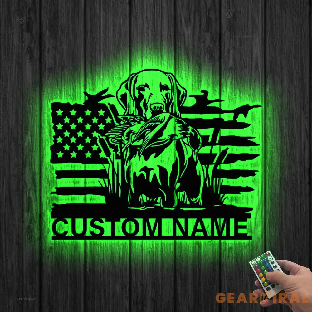 US Flag Pheasant German Shorthaired Pointer Dog Hunting Metal Wall Art LED Light Hunter Name Sign Home Decor Farm Cabin