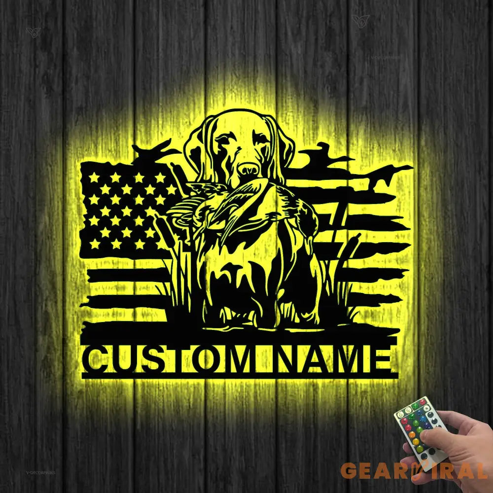 US Flag Pheasant German Shorthaired Pointer Dog Hunting Metal Wall Art LED Light Hunter Name Sign Home Decor Farm Cabin