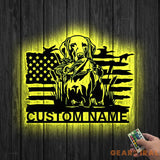 US Flag Pheasant German Shorthaired Pointer Dog Hunting Metal Wall Art LED Light Hunter Name Sign Home Decor Farm Cabin
