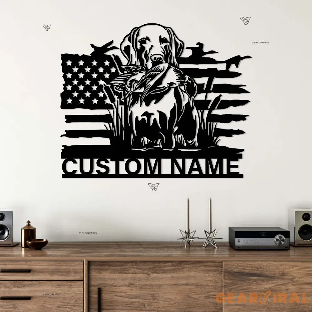 US Flag Pheasant German Shorthaired Pointer Dog Hunting Metal Wall Art LED Light Hunter Name Sign Home Decor Farm Cabin
