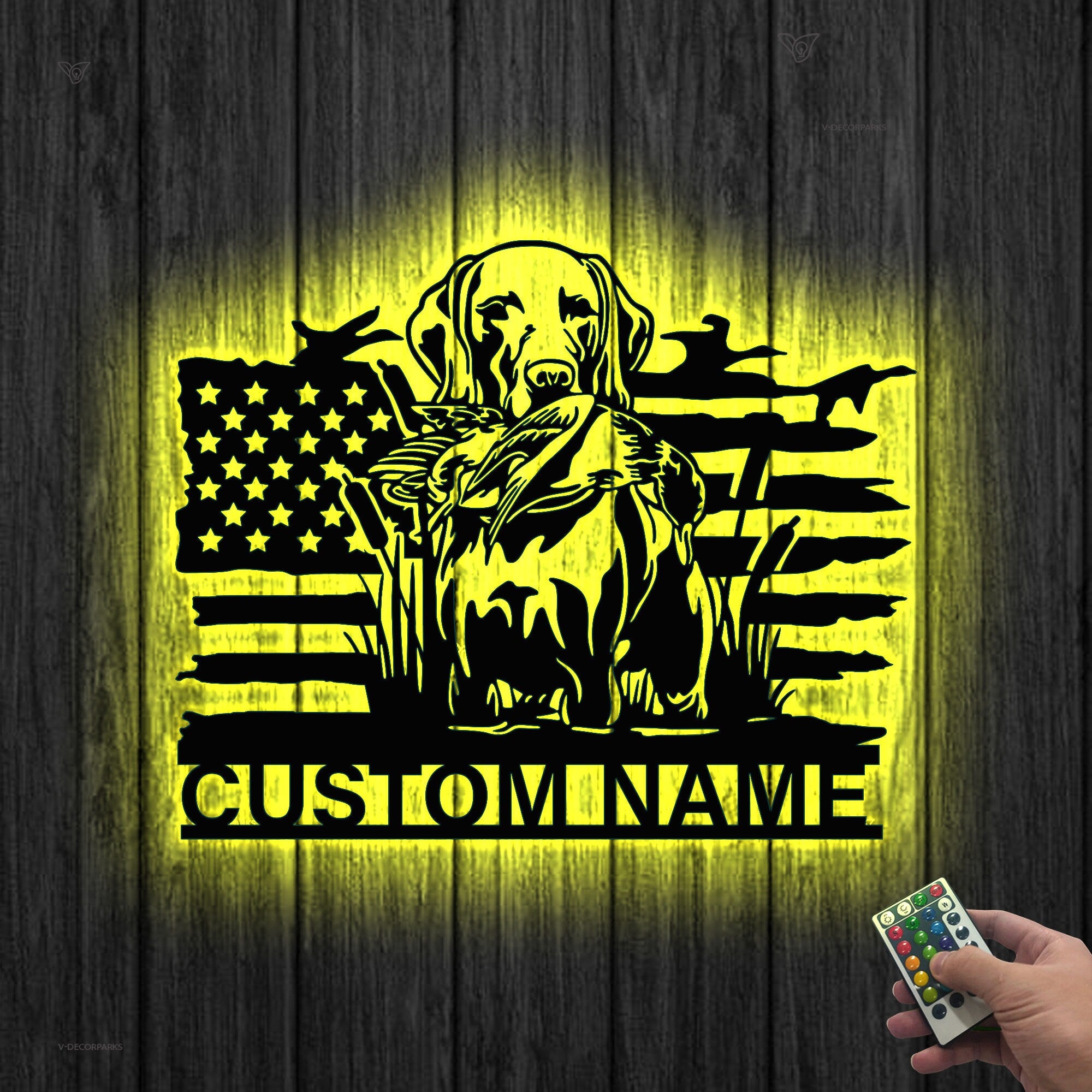 US Flag Pheasant German Shorthaired Pointer Dog Hunting Metal Wall Art LED Light Hunter Name Sign Home Decor Farm Cabin Decor Birthday Gift | GearViral