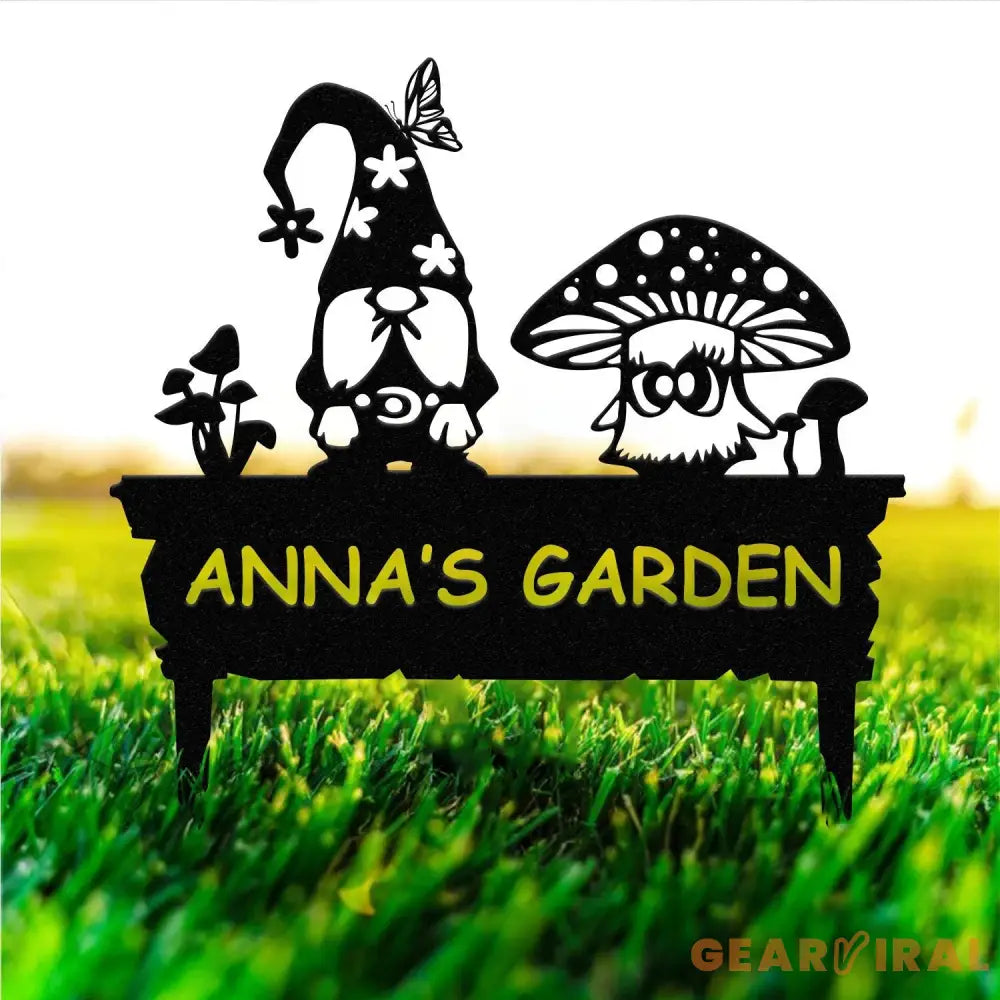 ustom Gnome Yard Sign Metal Gnome Garden Sign With Stake Custom Garden Sign,Gnome Metal Art,Gnome Monogram,Yard Decor