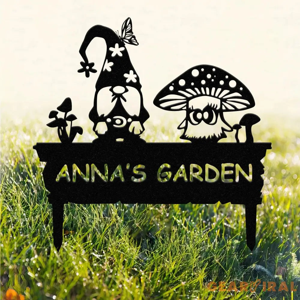 ustom Gnome Yard Sign Metal Gnome Garden Sign With Stake Custom Garden Sign,Gnome Metal Art,Gnome Monogram,Yard Decor