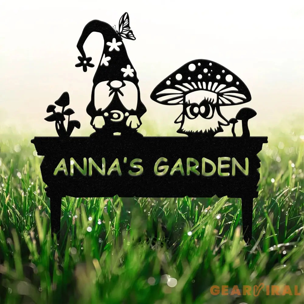 ustom Gnome Yard Sign Metal Gnome Garden Sign With Stake Custom Garden Sign,Gnome Metal Art,Gnome Monogram,Yard Decor