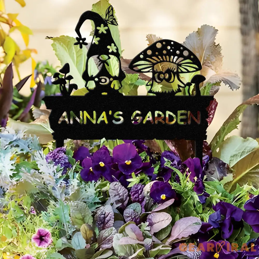 ustom Gnome Yard Sign Metal Gnome Garden Sign With Stake Custom Garden Sign,Gnome Metal Art,Gnome Monogram,Yard Decor