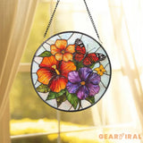 Vibrant Floral and Butterfly Stained Glass Suncatcher Colorful Garden Flower Window Hanging Summer Glass Art Gift for