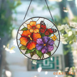 Vibrant Floral and Butterfly Stained Glass Suncatcher Colorful Garden Flower Window Hanging Summer Glass Art Gift for