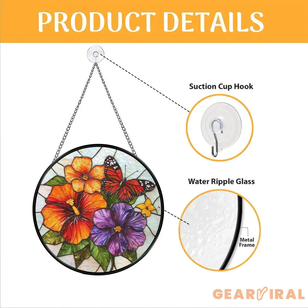 Vibrant Floral and Butterfly Stained Glass Suncatcher Colorful Garden Flower Window Hanging Summer Glass Art Gift for