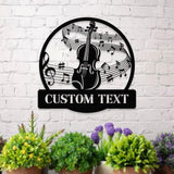 Violin Harmony: Laser-Cut Metal Art with Musical Staff -Monograms Family Name Metal Sign with LED Lights, Personalized Family Name Metal