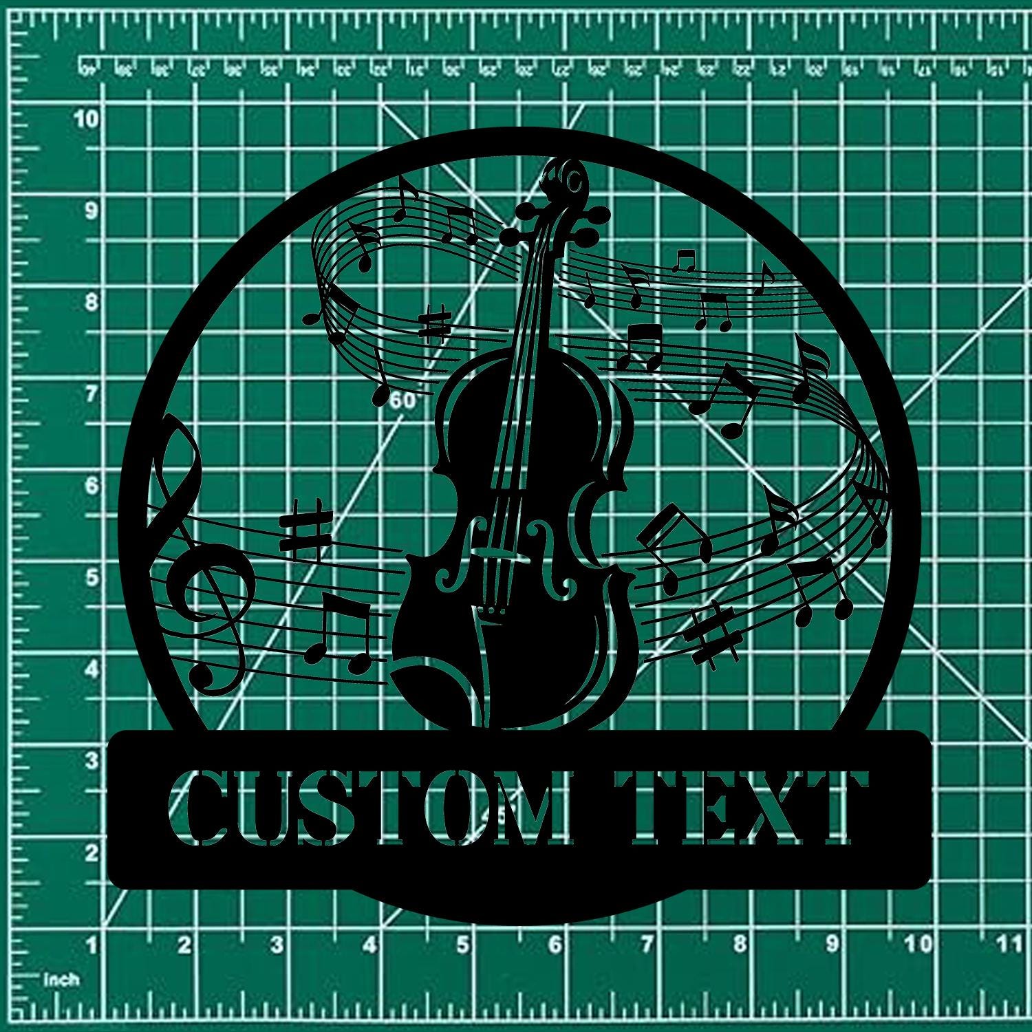 Violin Harmony: Laser-Cut Metal Art with Musical Staff -Monograms Family Name Metal Sign with LED Lights, Personalized Family Name Metal