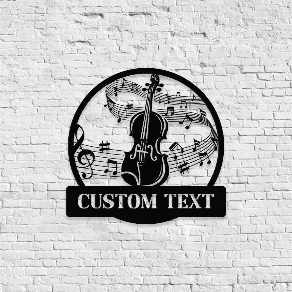 Violin Harmony: Laser-Cut Metal Art with Musical Staff -Monograms Family Name Metal Sign with LED Lights, Personalized Family Name Metal