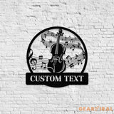 Violin Harmony: Laser-Cut Metal Art with Musical Staff -Monograms Family Name Metal Sign with LED Lights Personalized
