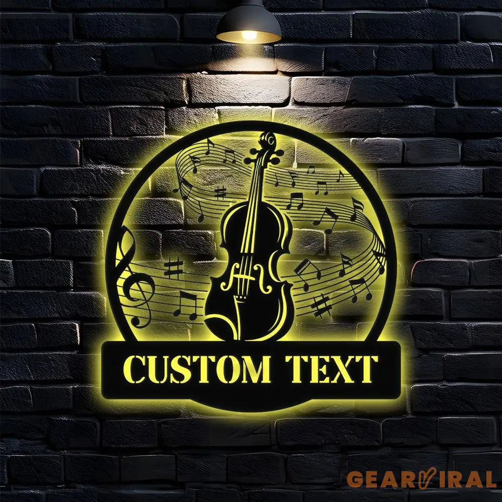 Violin Harmony: Laser-Cut Metal Art with Musical Staff -Monograms Family Name Metal Sign with LED Lights Personalized