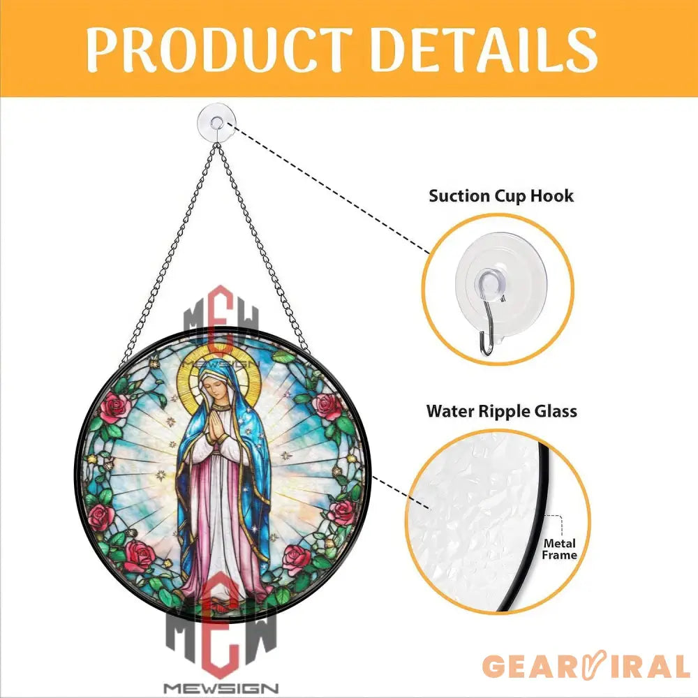 Virgin Mary Stained Glass Suncatcher Our Lady of Guadalupe Window Hanging Religious Glass Panel Catholic Gift Holy