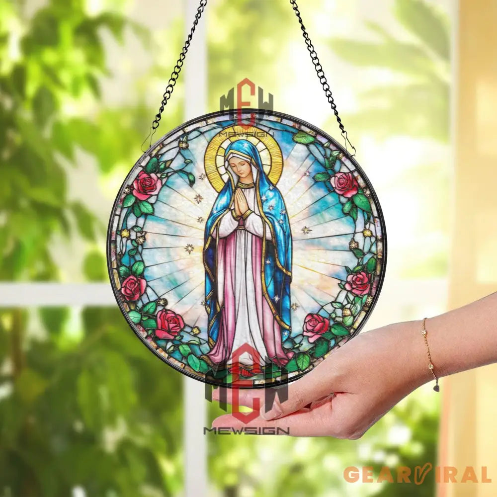 Virgin Mary Stained Glass Suncatcher Our Lady of Guadalupe Window Hanging Religious Glass Panel Catholic Gift Holy