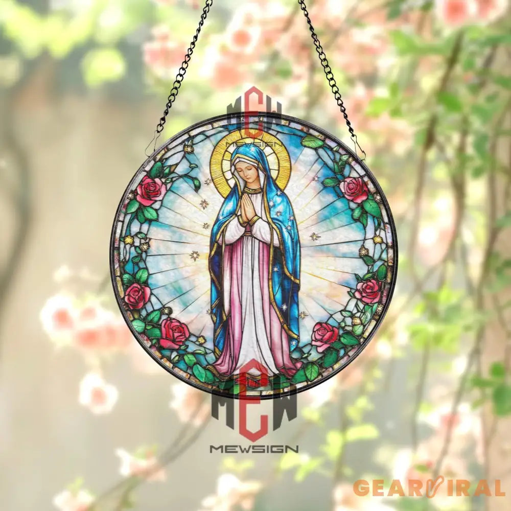 Virgin Mary Stained Glass Suncatcher Our Lady of Guadalupe Window Hanging Religious Glass Panel Catholic Gift Holy