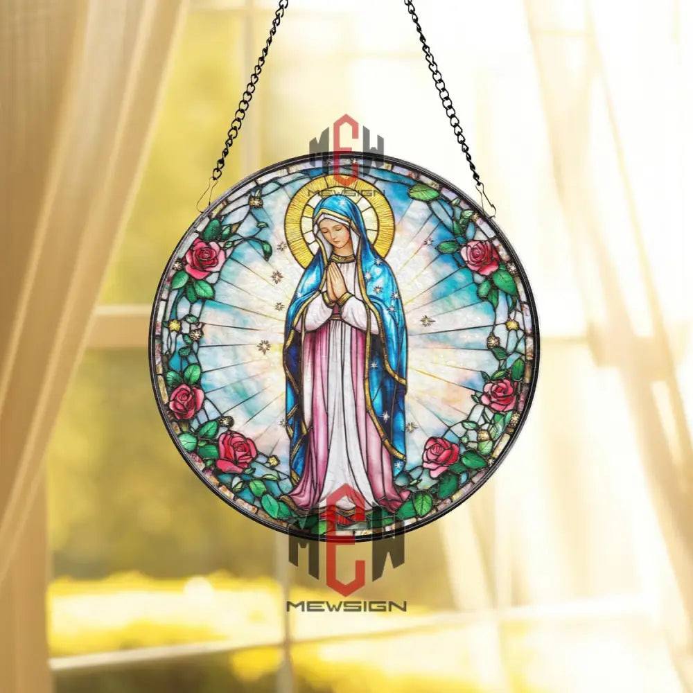 Virgin Mary Stained Glass Suncatcher Our Lady of Guadalupe Window Hanging Religious Glass Panel Catholic Gift Holy