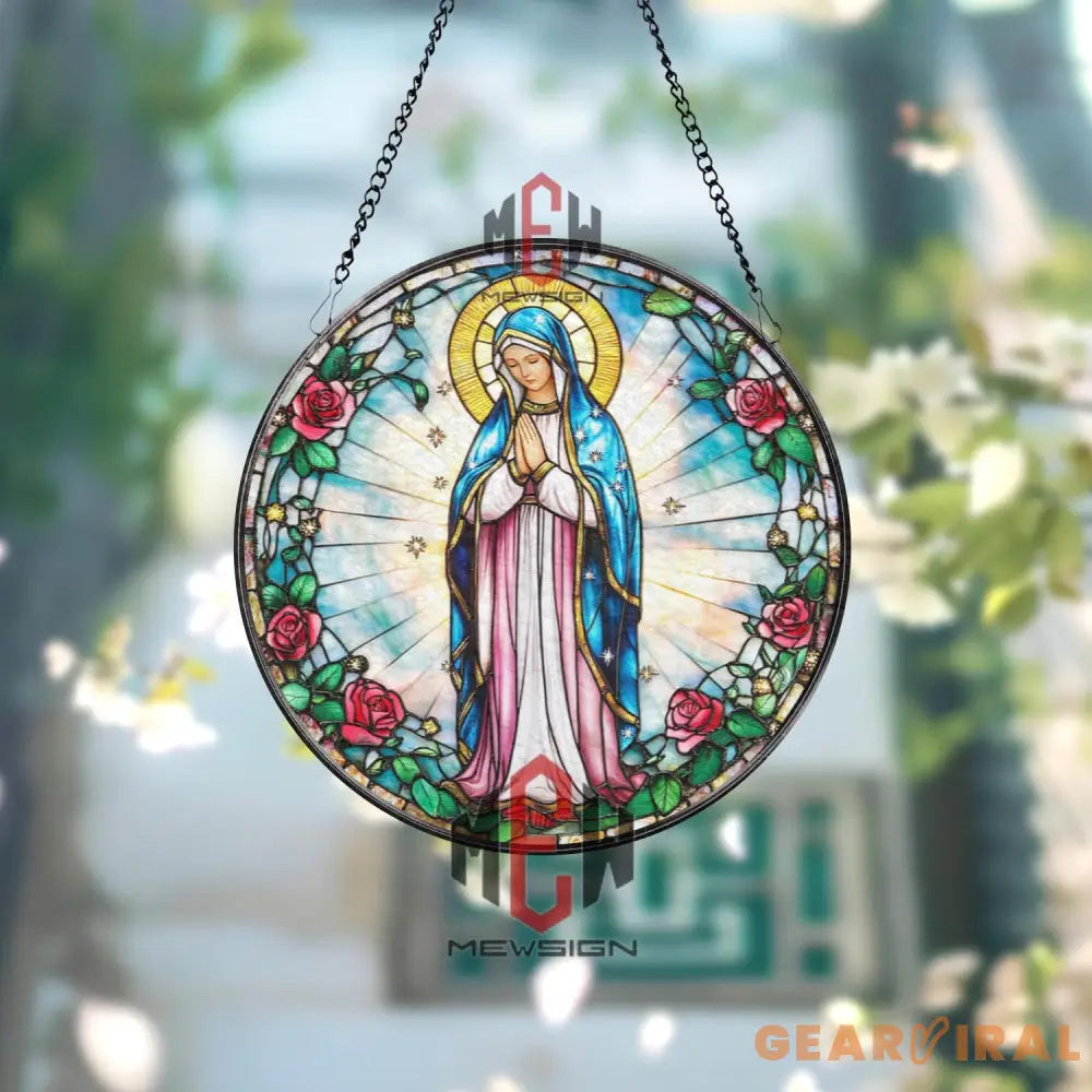 Virgin Mary Stained Glass Suncatcher Our Lady of Guadalupe Window Hanging Religious Glass Panel Catholic Gift Holy