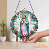 Virgin Mary Stained Glass Suncatcher Our Lady of Guadalupe Window Hanging Religious Glass Panel Catholic Gift Holy