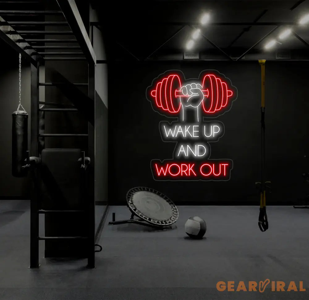 Wake Up & Work Out Gym Neon Sign Gym Led Sign Workout Led Light Bodybuilding Room Wall Decor Home Gym Neon Sign