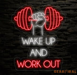 Wake Up & Work Out Gym Neon Sign Gym Led Sign Workout Led Light Bodybuilding Room Wall Decor Home Gym Neon Sign