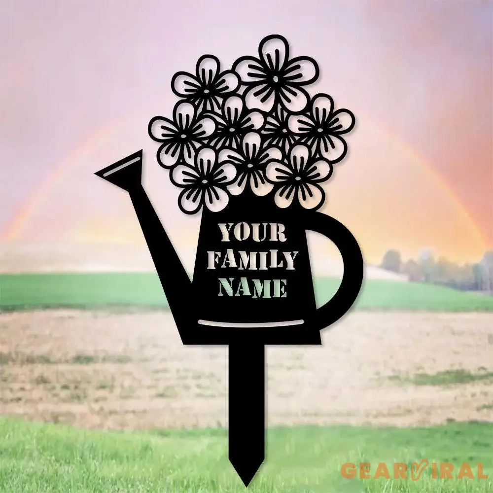 Watering Can Family Name Garden Metal Stake Personalized Family Name Yard Sign Outdoor Door Decor Garden Art Gift for