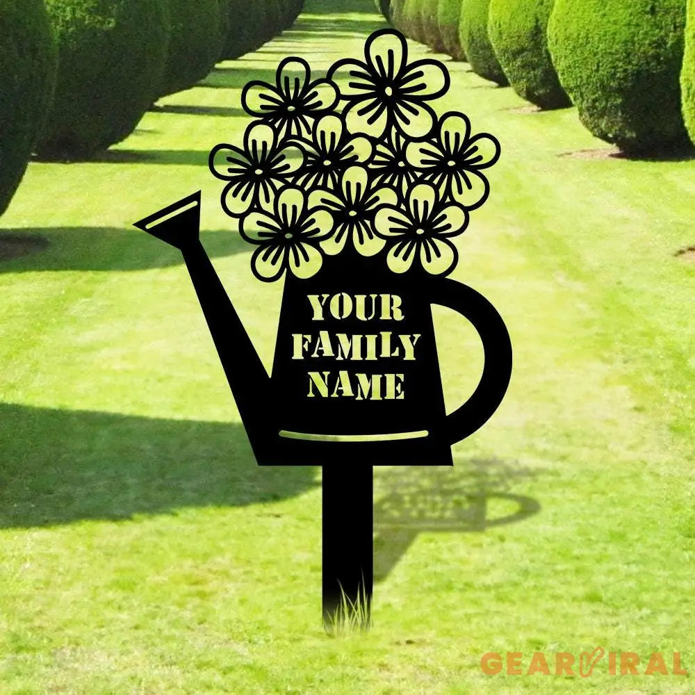 Watering Can Family Name Garden Metal Stake Personalized Family Name Yard Sign Outdoor Door Decor Garden Art Gift for