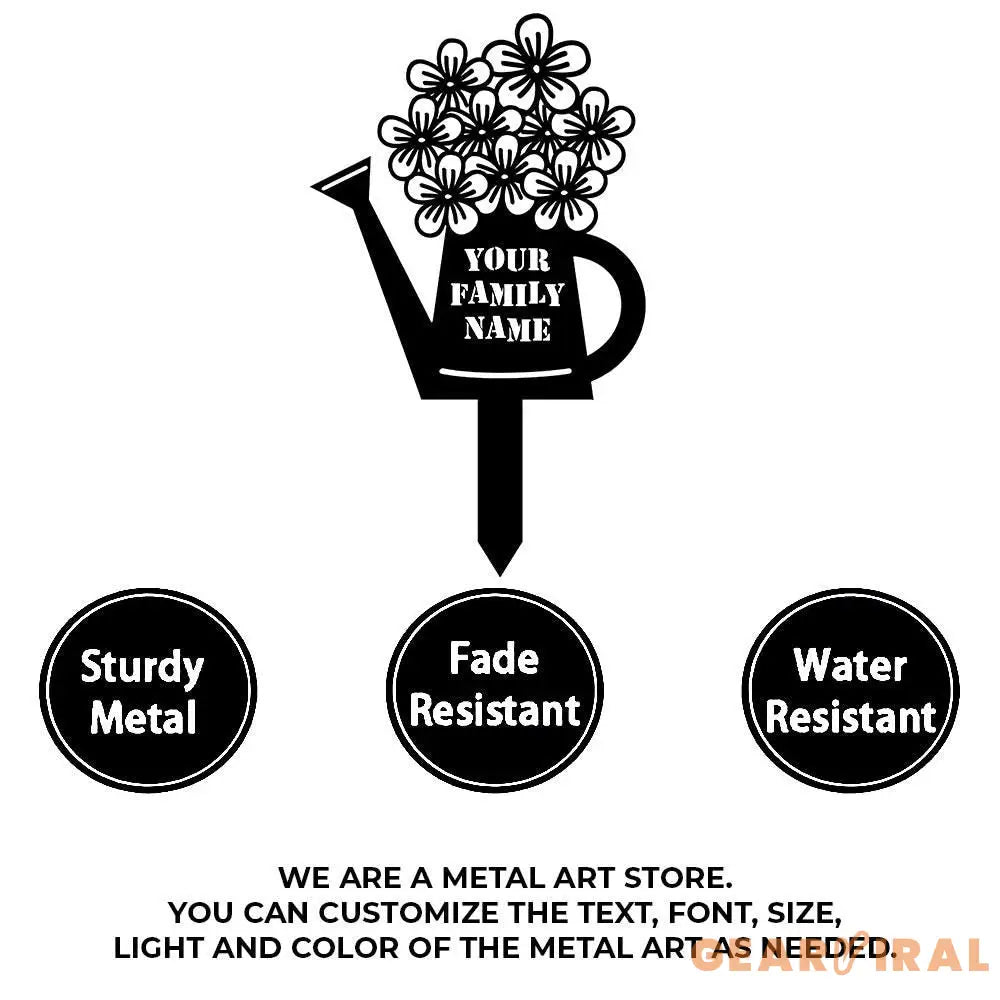 Watering Can Family Name Garden Metal Stake Personalized Family Name Yard Sign Outdoor Door Decor Garden Art Gift for