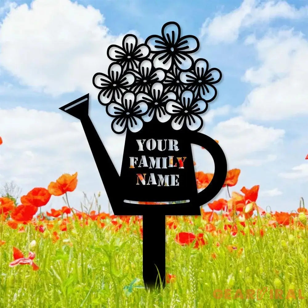 Watering Can Family Name Garden Metal Stake Personalized Family Name Yard Sign Outdoor Door Decor Garden Art Gift for