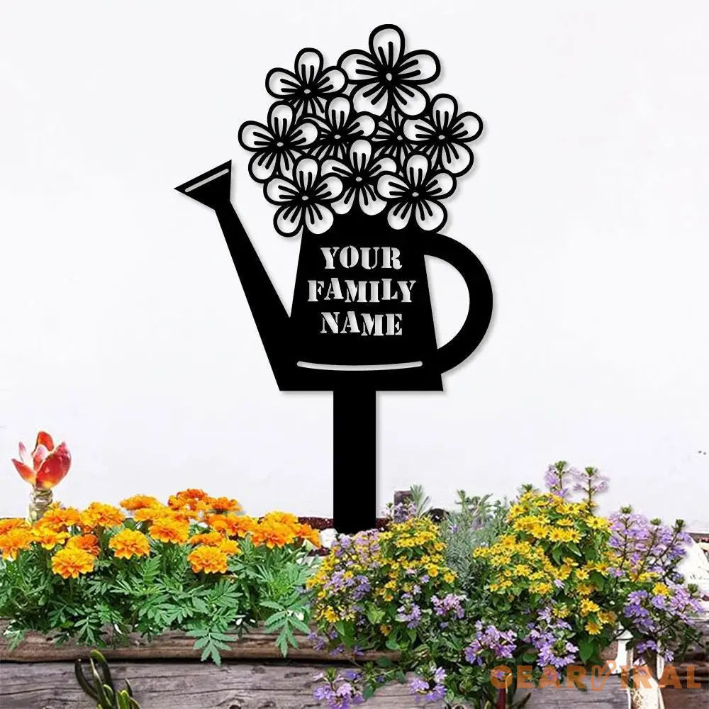 Watering Can Family Name Garden Metal Stake Personalized Family Name Yard Sign Outdoor Door Decor Garden Art Gift for