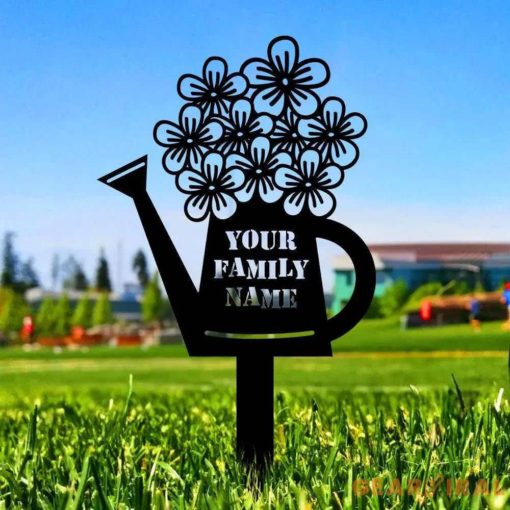 Watering Can Family Name Garden Metal Stake Personalized Family Name Yard Sign Outdoor Door Decor Garden Art Gift for