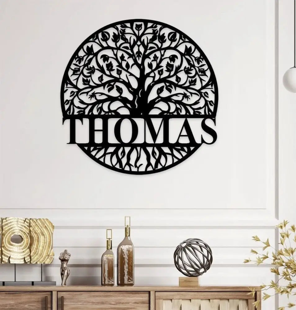 Welcome Family Tree of Life Metal Sign - Personalized Wall Art Decor - Family Name Monogram Living Room Decor