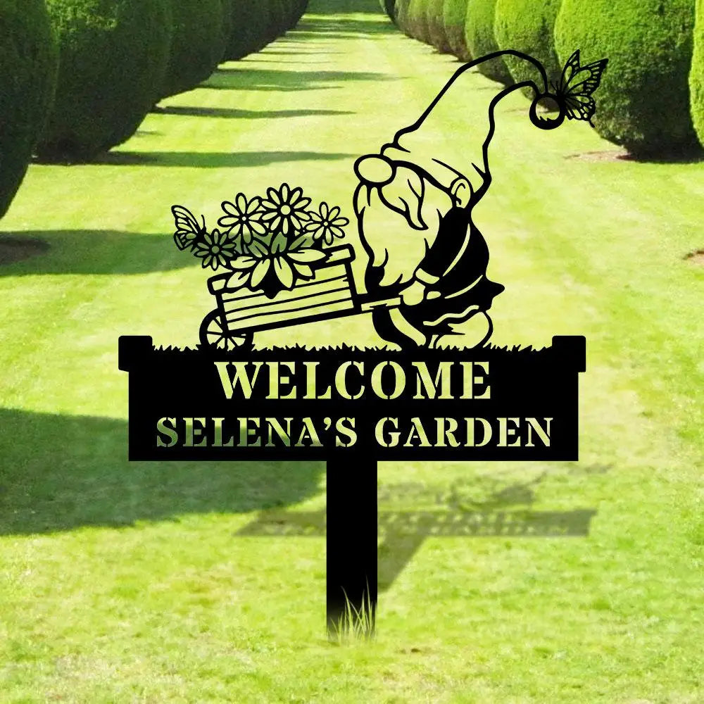 Welcome Garden Gnomes Custom Name Gartenschilder Garden Metal Stake Personalized Name Yard Sign Outdoor Door Garden