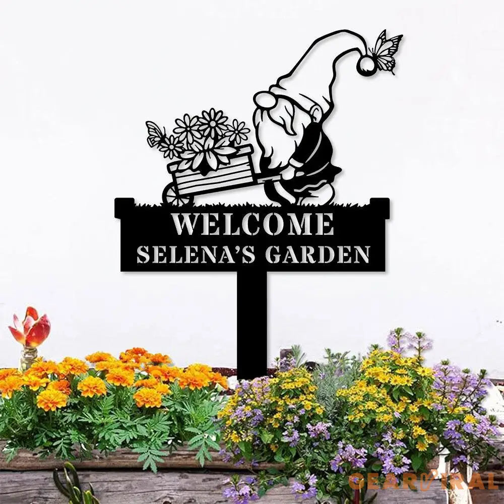 Welcome Garden Gnomes Custom Name Gartenschilder Garden Metal Stake Personalized Name Yard Sign Outdoor Door Garden