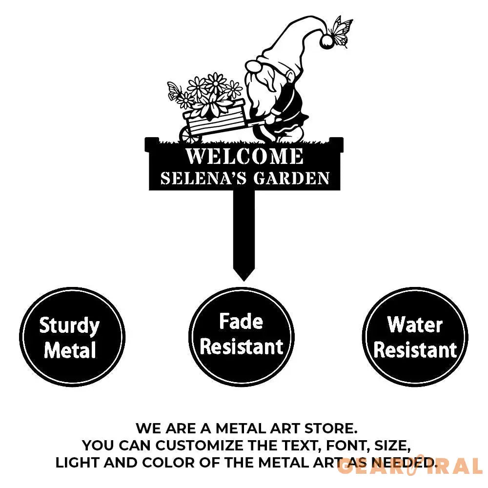 Welcome Garden Gnomes Custom Name Gartenschilder Garden Metal Stake Personalized Name Yard Sign Outdoor Door Garden