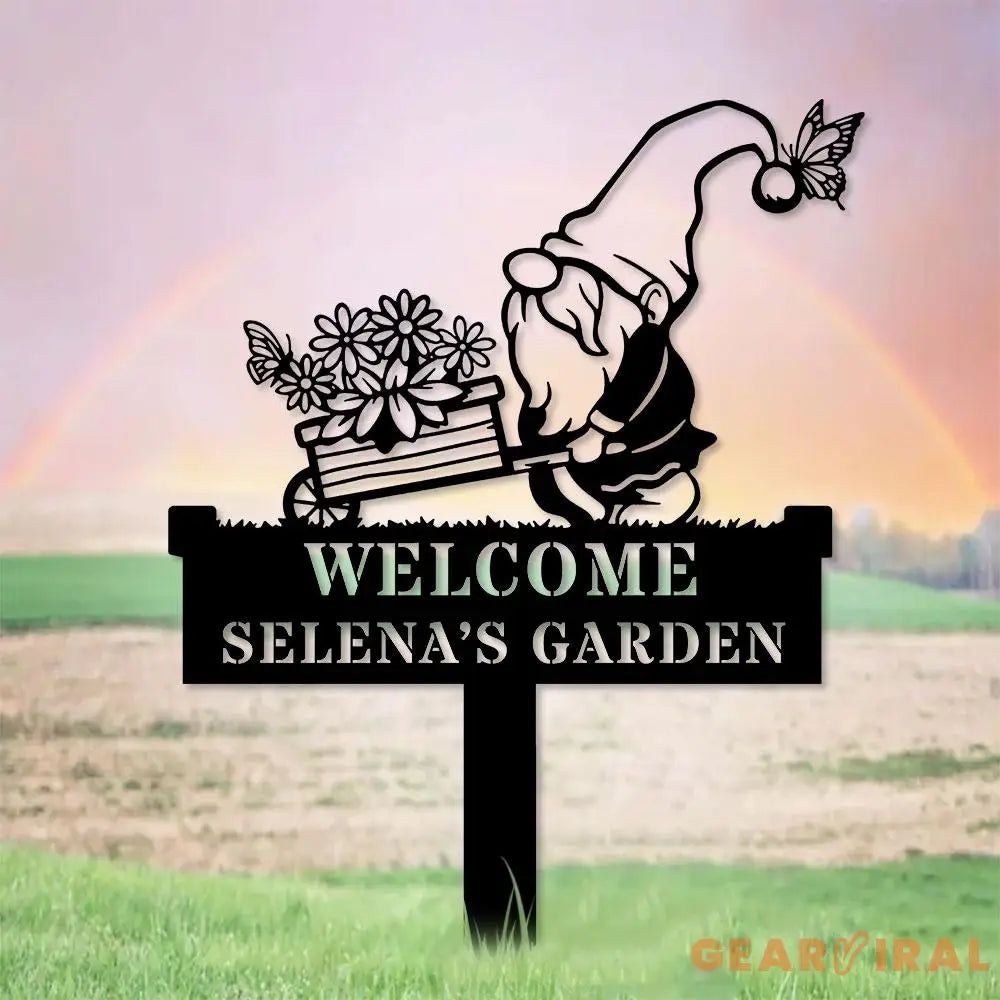 Welcome Garden Gnomes Custom Name Gartenschilder Garden Metal Stake Personalized Name Yard Sign Outdoor Door Garden