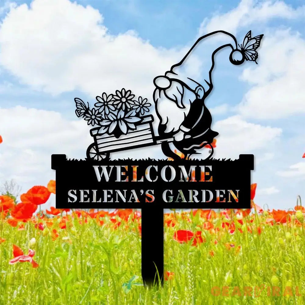 Welcome Garden Gnomes Custom Name Gartenschilder Garden Metal Stake Personalized Name Yard Sign Outdoor Door Garden