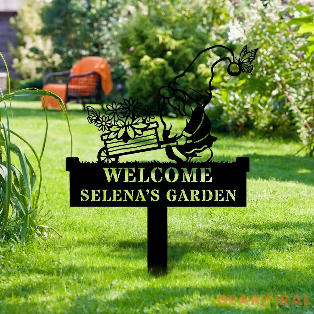 Welcome Garden Gnomes Custom Name Gartenschilder Garden Metal Stake Personalized Name Yard Sign Outdoor Door Garden