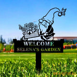 Welcome Garden Gnomes Custom Name Gartenschilder Garden Metal Stake Personalized Name Yard Sign Outdoor Door Garden