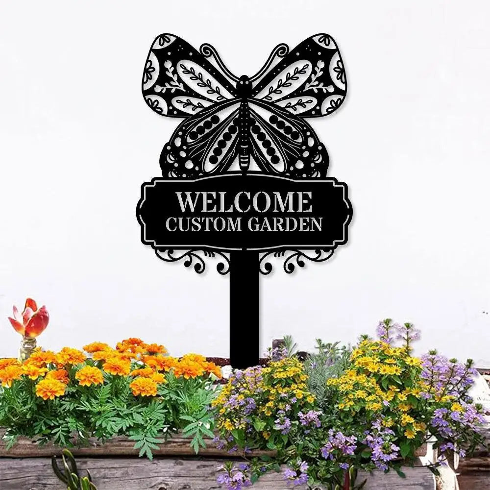 Welcome Garden Sign Metal Stake Personalized Name Yard Sign Outdoor Door Garden Decor Metal Sign Gift for Garden Lovers