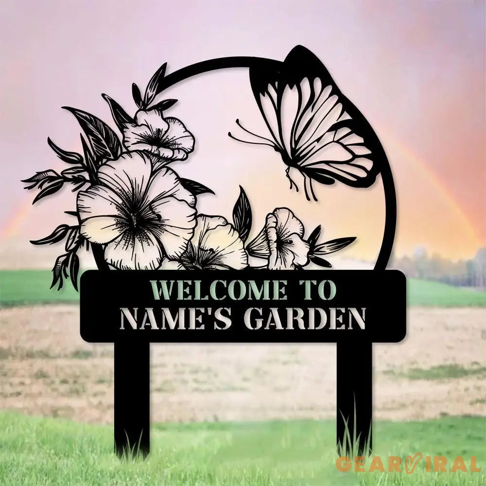 Welcome To My Garden Sign Personalized Bufterfly Garden Stake Metal Garden Sign Gardener Name Sign Gardener Gift