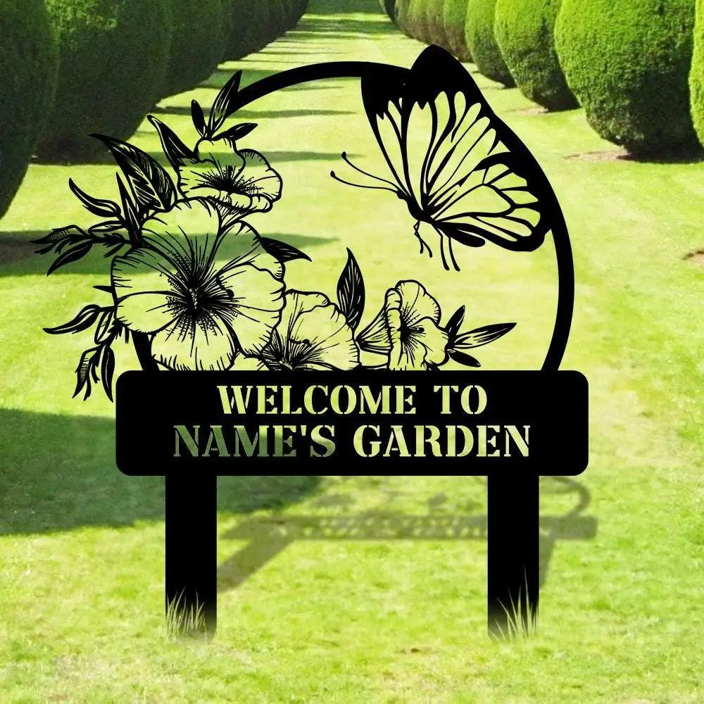 Welcome To My Garden Sign Personalized Bufterfly Garden Stake Metal Garden Sign Gardener Name Sign Gardener Gift