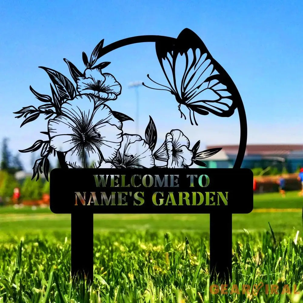 Welcome To My Garden Sign Personalized Bufterfly Garden Stake Metal Garden Sign Gardener Name Sign Gardener Gift