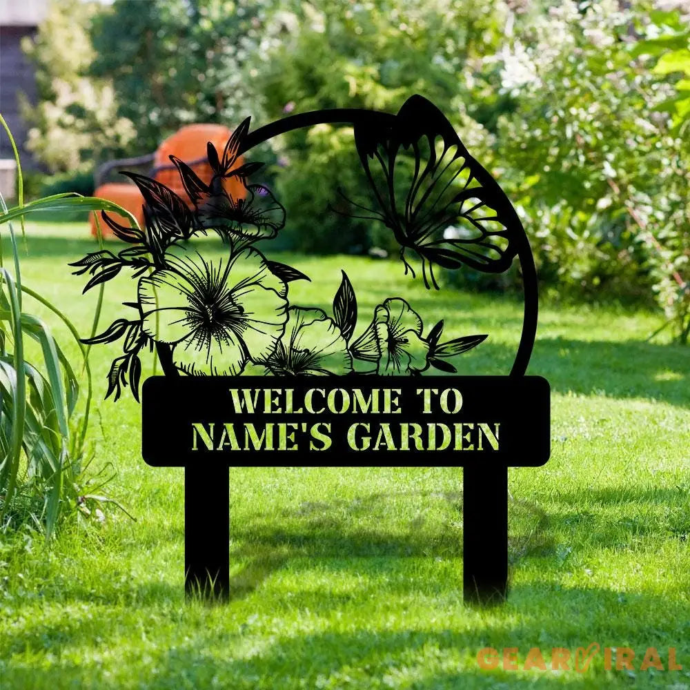 Welcome To My Garden Sign Personalized Bufterfly Garden Stake Metal Garden Sign Gardener Name Sign Gardener Gift