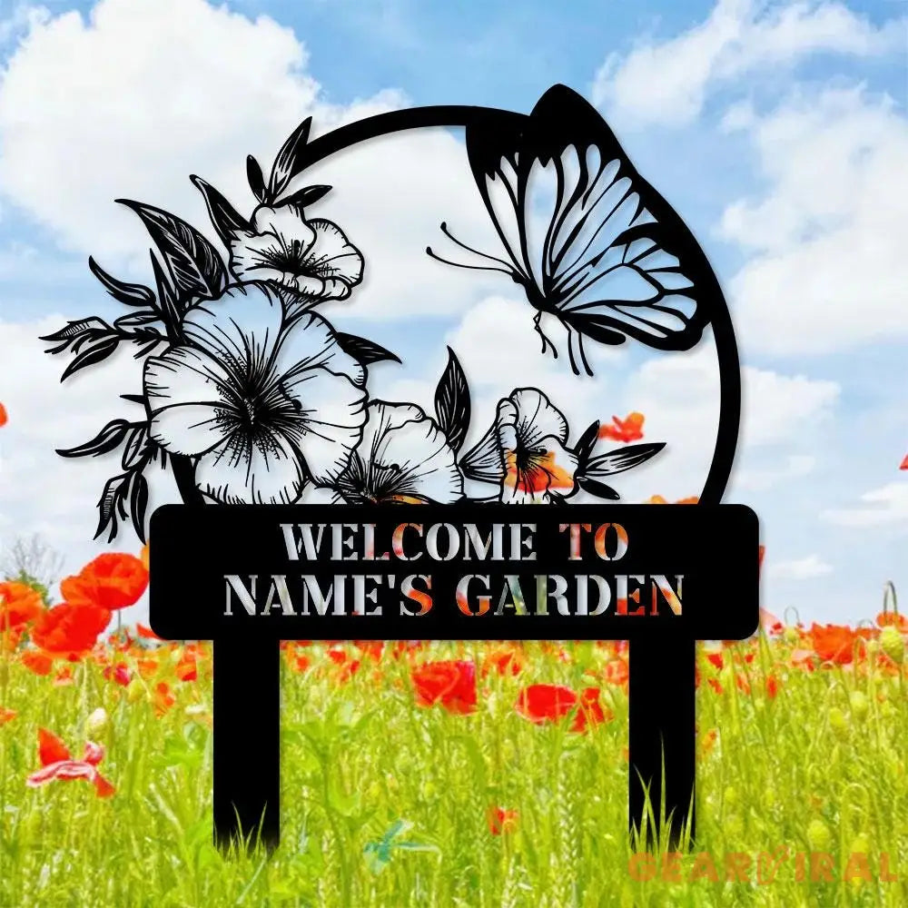 Welcome To My Garden Sign Personalized Bufterfly Garden Stake Metal Garden Sign Gardener Name Sign Gardener Gift