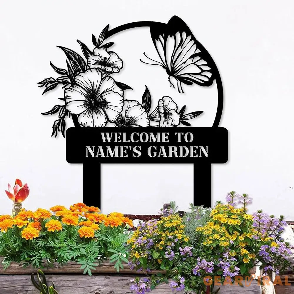 Welcome To My Garden Sign Personalized Bufterfly Garden Stake Metal Garden Sign Gardener Name Sign Gardener Gift
