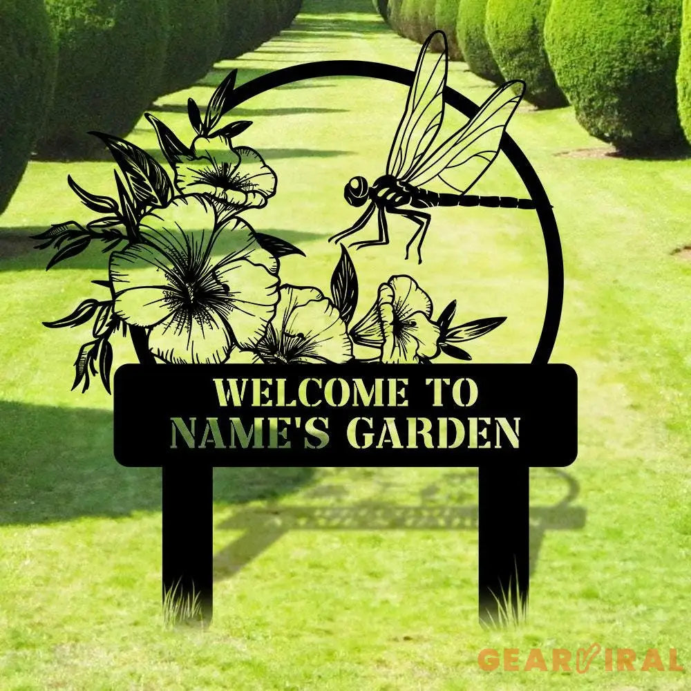 Welcome To My Garden Sign Personalized Dragonfly Garden Stake Metal Garden Sign Gardener Name Sign Gardener Gift
